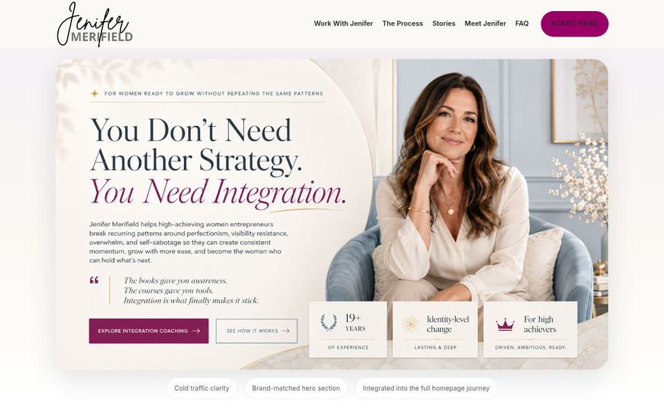 Jenifer Merifield homepage mockup