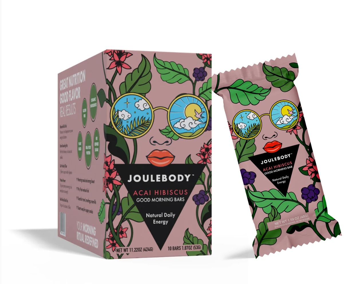 Joulebody Acai Hibiscus Good Morning Bars box and individual bar