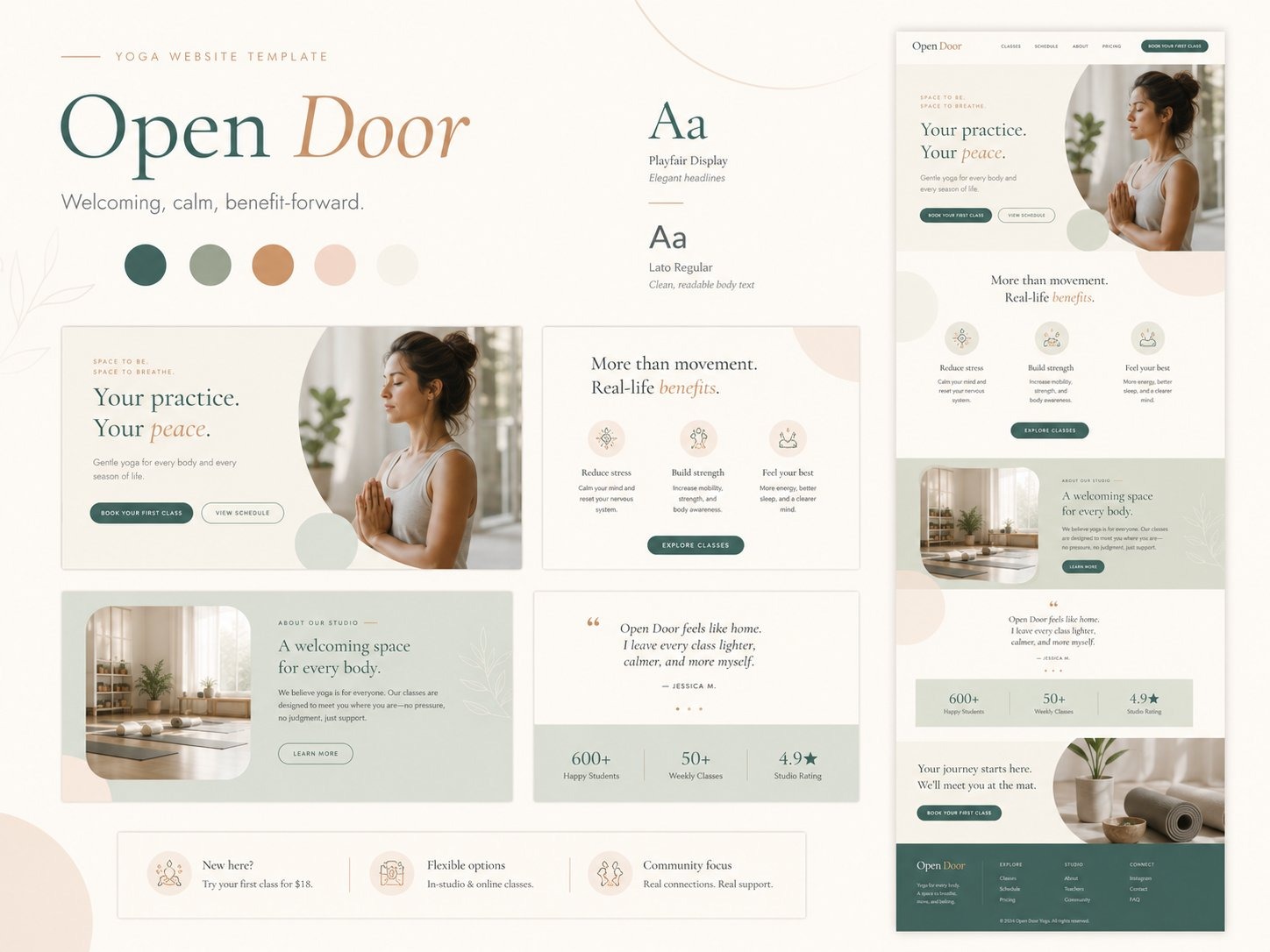 Open Door design board: palette, typography, and layout direction